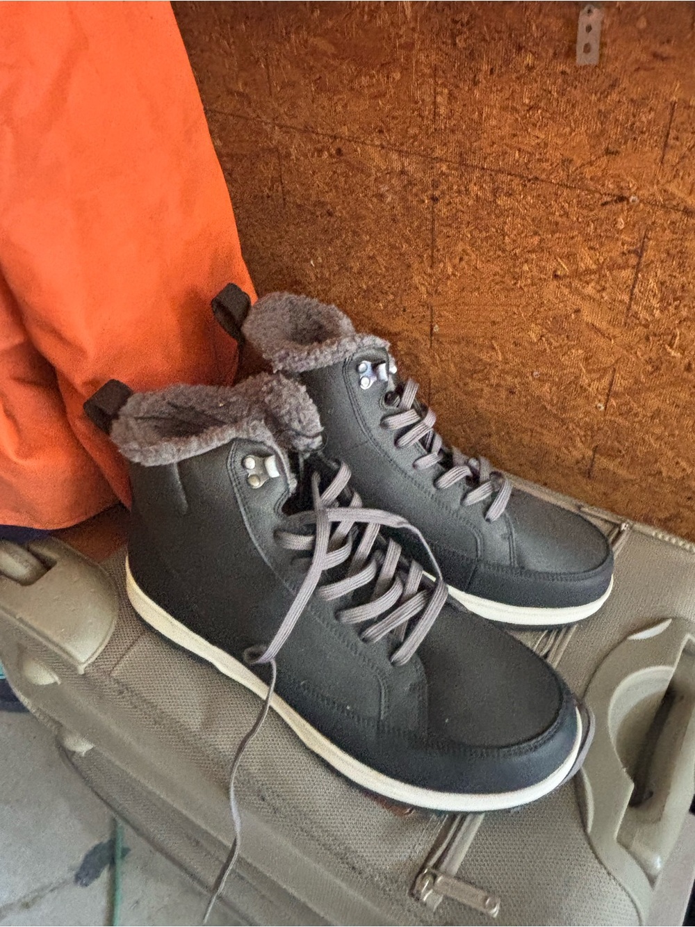 Gray Faux-Fur Lined High-Top Sneakers